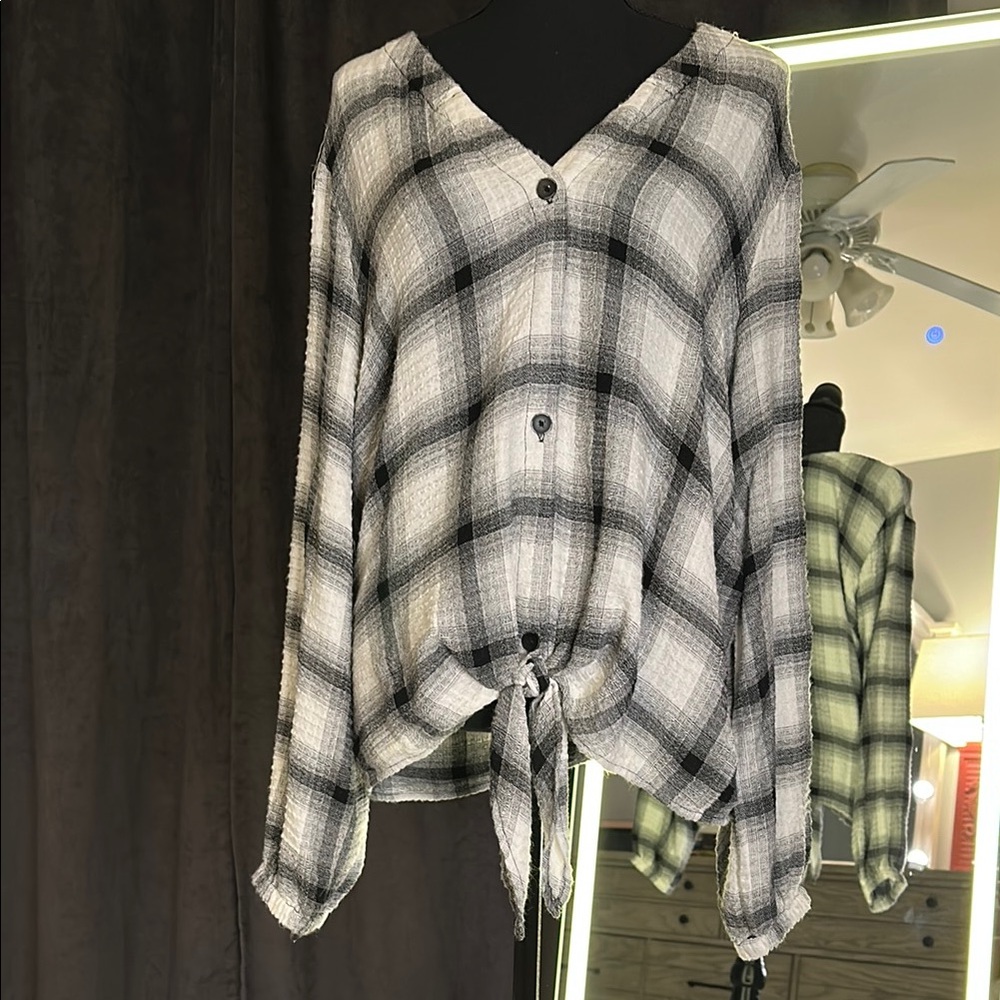 Anthropologie Long Sleeve Tie Front Blouse